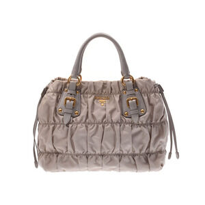 Prada Handbag Gathered Gaufre Greige Brown Gray Nylon